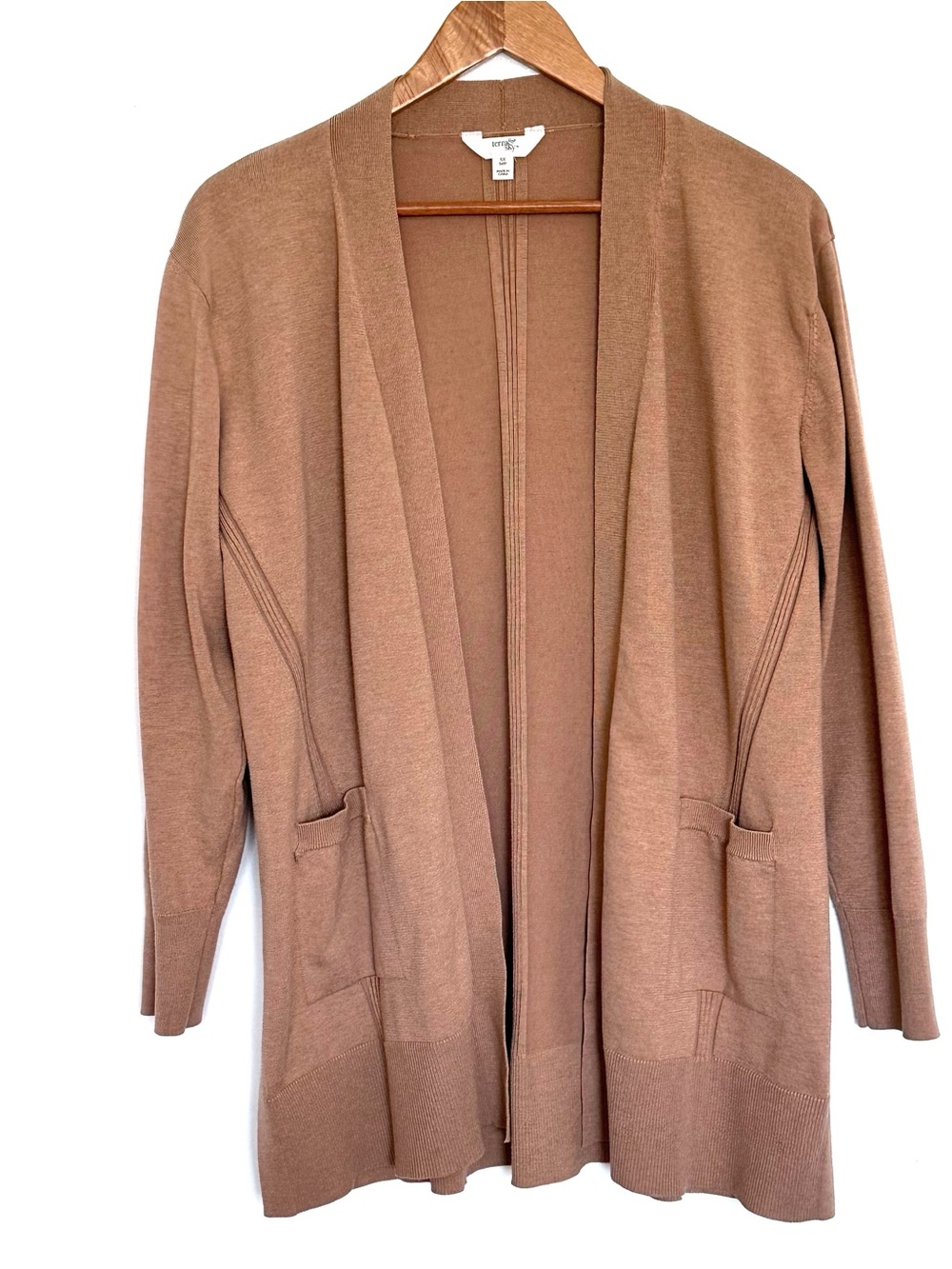Terra & Sky Cardigan Women’s 0X Tan Open Front Long Sleeve Pockets
